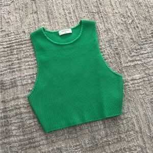 Aritzia Babaton Bright Green Sleeveless Ribbed Crop Top